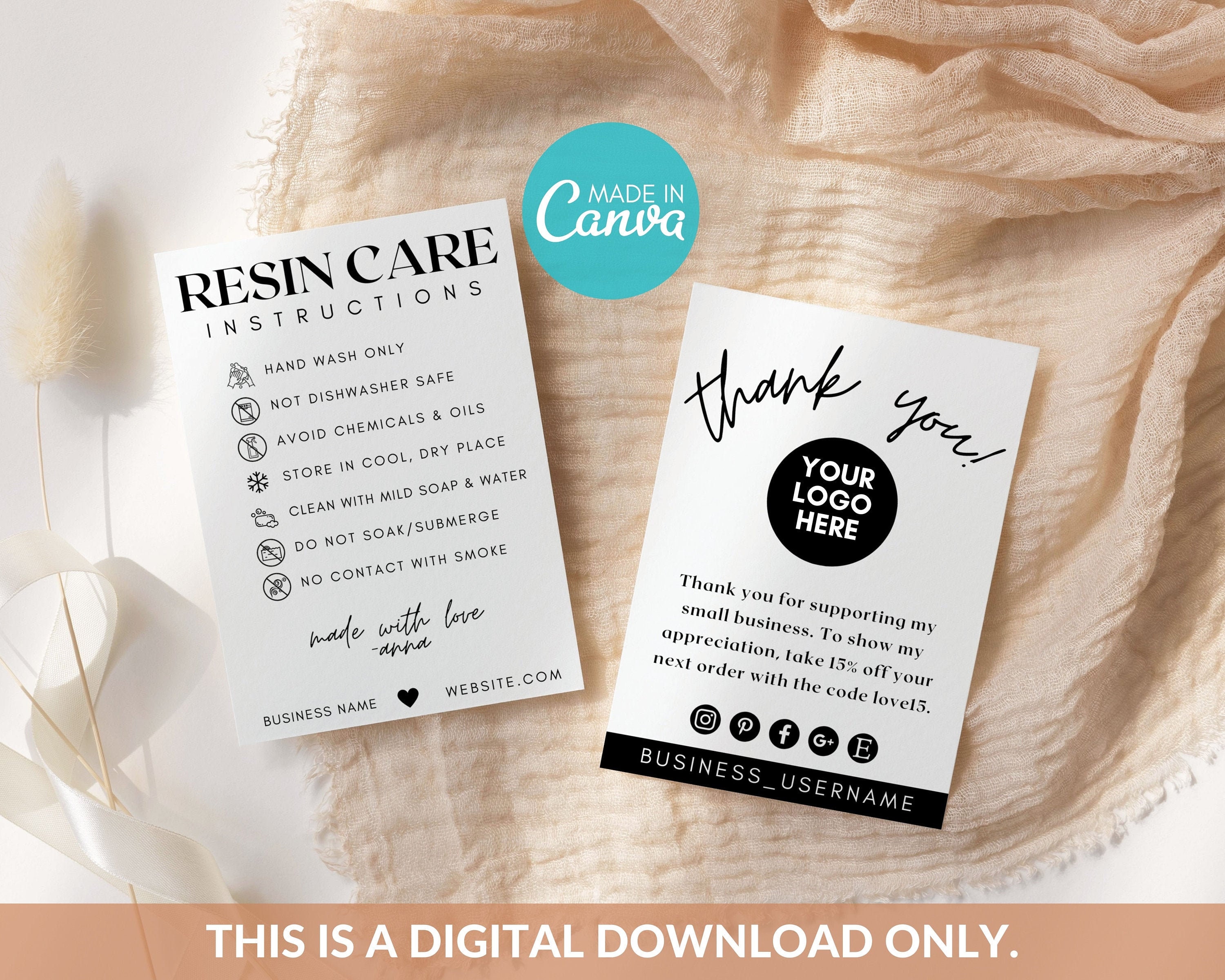 Modello modificabile di carta per la cura della resina, modello canva guida in resina, semplice carta in resina, modello minimalista della carta in resina, carta per la cura del prodotto in resina
