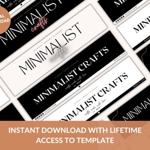 K&ouml;nnte beinhalten: Ein Satz schwarzer und wei&szlig;er Social-Media-Banner mit dem Text "MINIMALIST CRAFTS" und "crafts made with love". Die Banner sind im minimalistischen Stil mit einer einfachen Schriftart und einem klaren Layout gestaltet.
