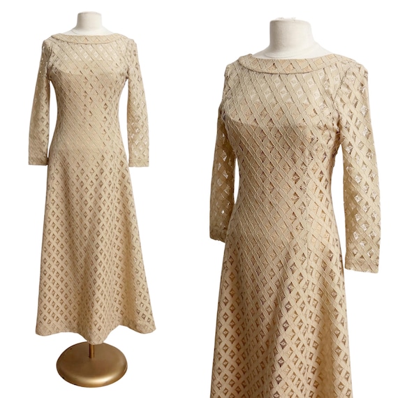 1960s Lace Gown / 1960s Gown / 1960s Evening Gown / Size Large