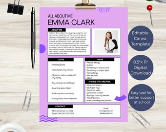 Special Needs, Autism, Speech Disorder, OT, Autism about me flyer, All about me child info, back to school template for caregivers + teacher