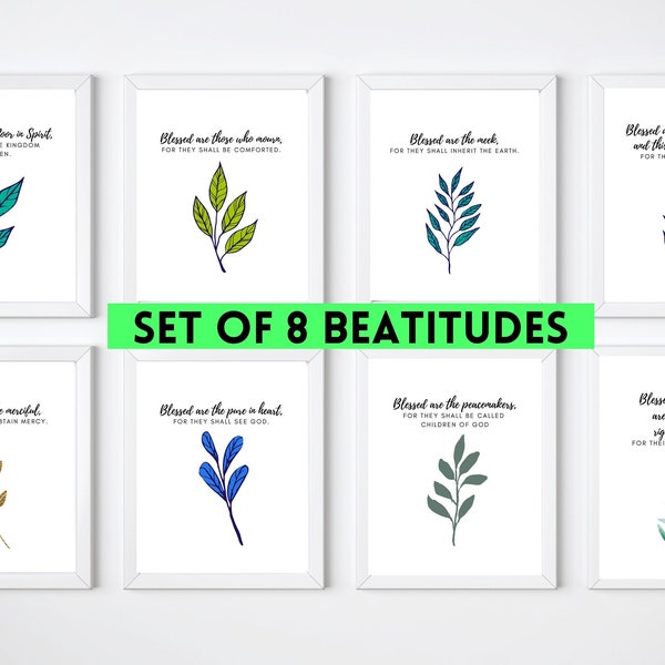 Beatitudes Bundle | Beatitudes Printable Set of 8 | Scripture Art Prints |Bible Wall Art| Matthew 5:3-10 | Christian Gift | Digital Product