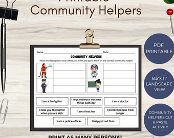 Community Helpers Cut & Paste Worksheet | Preschool Sorting Activity | Kindergarten Scissor Skills | Homeschool | Autism Classroom Activity