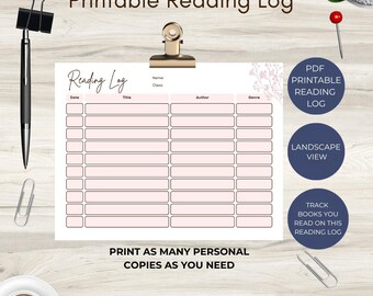 Reading Log for Kids | Reading Log Printable | Book Tracker for kids | Reading Chart Printable | Reading Log Chart | School Reading Tracker