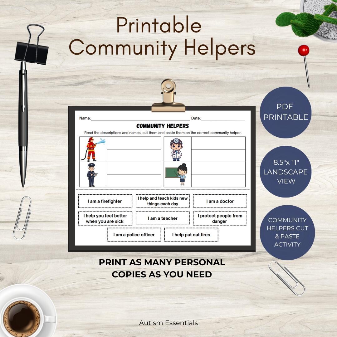 Community Helpers Cut & Paste Worksheet | Preschool Sorting Activity ...