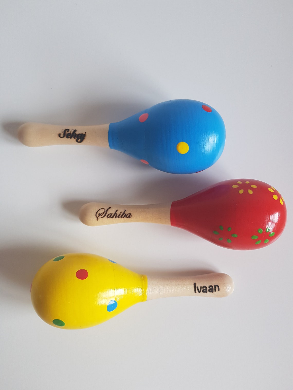 Personalised Customised Mini Wooden Maracas Baby Rattle Baby Etsy
