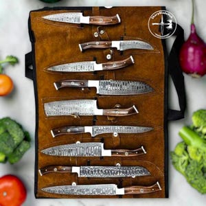 Hand Forged Damascus Chef Set | Personalized Kitchen Knives | Gift for Him | Gift for Her | Groomsmen Gift | Anniversary-Wedding Gift