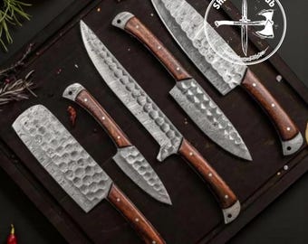 Hand Forged Damascus Steel Chef Knife Set, Kitchen Knives | Chef Knive Set, Handmade Luxury Damasucs Knife Gift for him, Gifts for her
