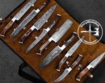 Hand Forged Damascus Chef Set | Personalized Kitchen Knives | Gift for Him | Gift for Her | Groomsmen Gift | Anniversary-Wedding Gift