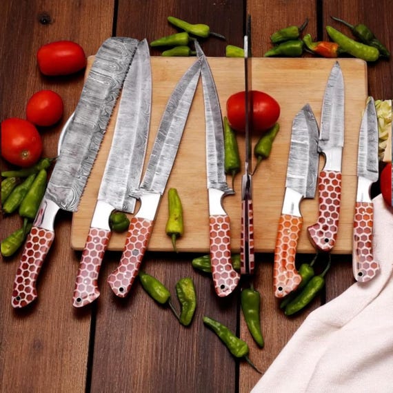 Coltelli damasco - Coltello fatto a mano in acciaio damasco con fodero