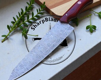 CHEF KNIFE Custom Handmade Damascus Steel Kitchen Knife Gift For Mother Gift For Boyfriend Engraved Knife Anniversary Christmas Gift