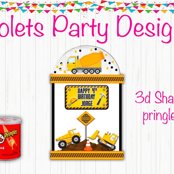 Construction 3d Pringle Shakers, Construction Theme, Construction Chips, Construction Bday, Dig it Party, Construction Favors, Construction