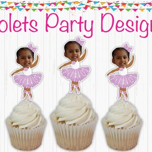Ballet Cupcake Toppers, Ballet Topper, Ballet Party Decor, Ballerina Favors,Custom Face Cupcake Toppers,Face on a Stick,Photo Cupcake topper