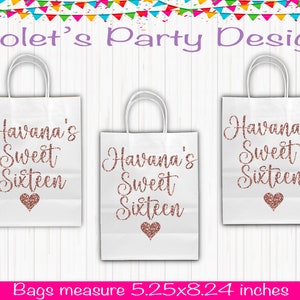 Sweet 16 Favor Bags, Birthday Party Favor, 16th Birthday Party Favor Bags, Teen, Personalized Kraft Bags, Sweet 16 candy bags