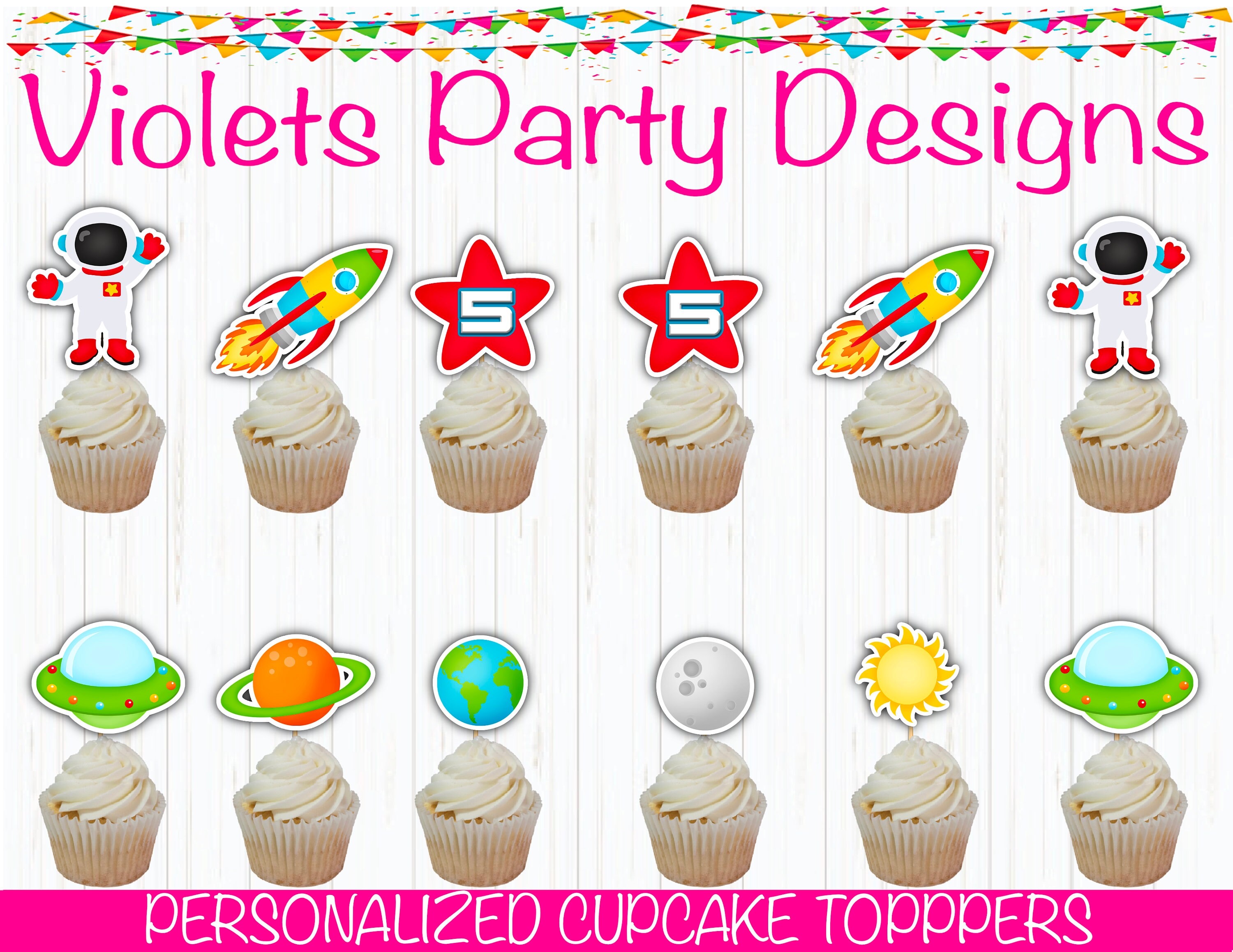 Outer Space Birthday Cupcake Toppers Space Cupcake Toppers Etsy