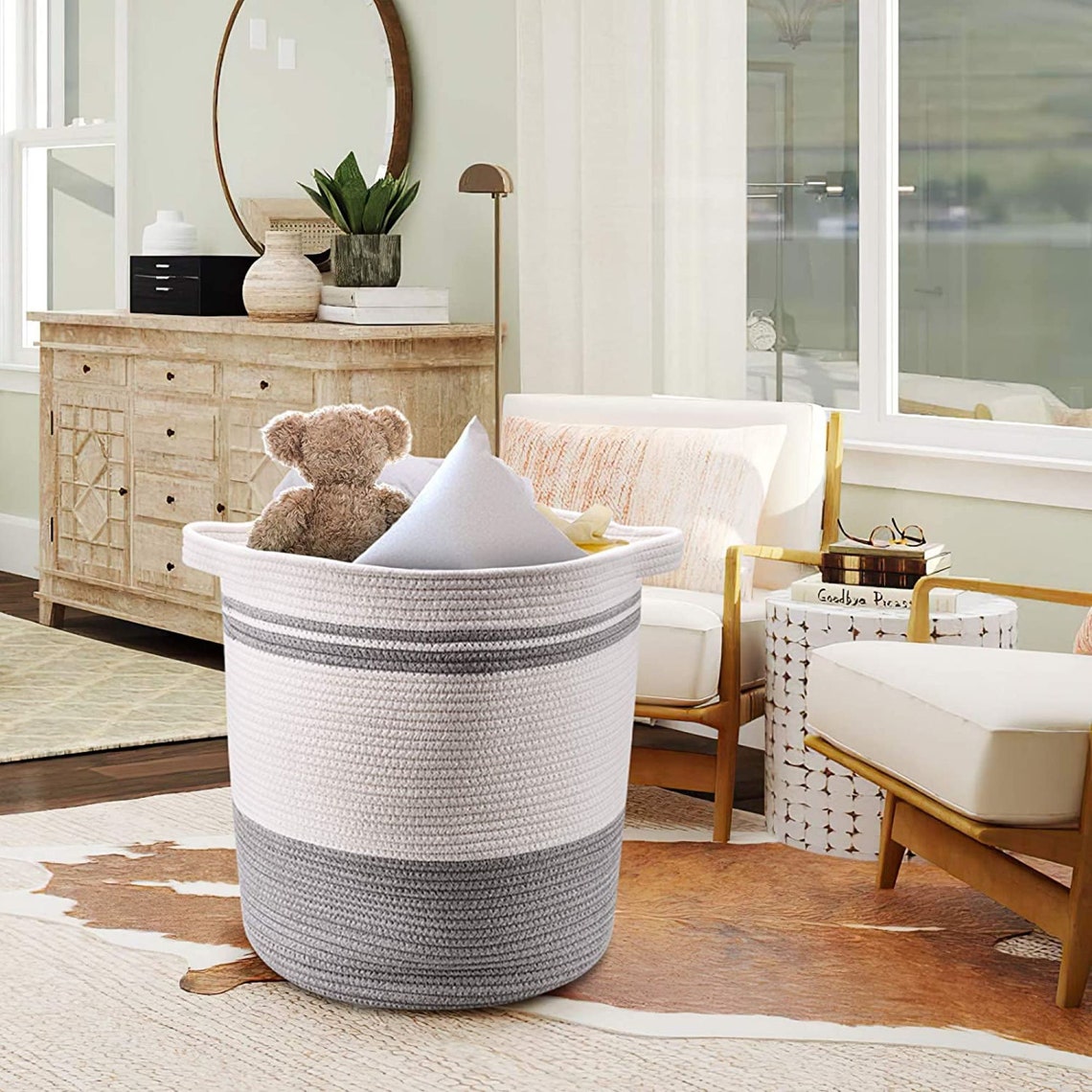 Laundry Hamper Cotton Rope Large Basket with Handles Etsy
