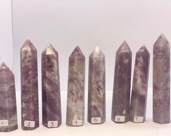 The UNICORN STONE Pink Tourmaline & Lepidolite Mica Crystal Towers! pink and purple With smoky Quartz ! You pick 1-8 Mineral Specimen