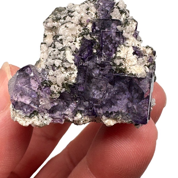 A Purple Fluorite with Quartz and Dolomite Yaogangxian Mine, China Mineral Specimen Crystal Gemstone Rainbows galore!