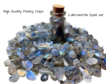 Blue Flash Labradorite Chips Pink Rainbow Small Spell Jar 25g
