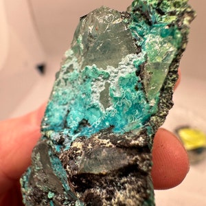 Chrysocolla on Quartz from La Tentadora Mine, Peru Crystal Mineral Specimen