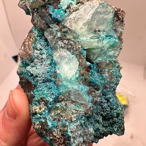 Chrysocolla on Quartz from La Tentadora Mine, Peru Crystal Mineral Specimen