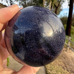 Large Blue Goldstone Sandstone Crystal Ball Sphere Mineral Specimen Gemstone