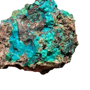 Chrysocolla on Quartz and Tennorite  from La Tentadora Mine, Peru Crystal Mineral Specimen