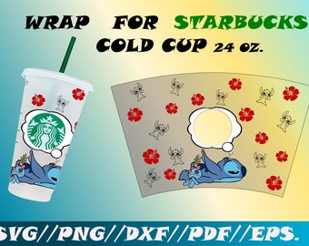 Stitch Full Wrap svg, Full wrap for Starbucks Venti Cold Cup Svg, Starbucks Wrap, Starbucks 24 oz, Stitch Svg //Png //Dxf //Pdf //Eps.