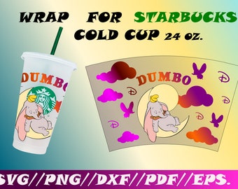 Dumbo Full Wrap svg, Full wrap for Starbucks Venti Cold Cup Svg, Starbucks Wrap, Starbucks 24 oz Svg //Png //Dxf //Pdf //Eps.