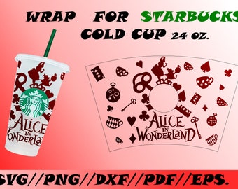Alice in wonderland Full Wrap svg, Full wrap for Starbucks Venti Cold Cup Svg, Starbucks Wrap, Starbucks 24 oz Svg //Png //Dxf //Pdf //Eps