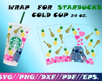 Stitch Full Wrap svg, Full wrap for Starbucks Venti Cold Cup Svg, Starbucks Wrap, Starbucks 24 oz, Stitch Svg //Png //Dxf //Pdf //Eps.