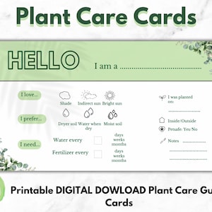 Tarjetas de guía para el cuidado de plantas VERDES, etiquetas para tiendas de plantas, etiquetas para plantas de interior y exterior, instrucciones para el cuidado de plantas, suministros para plantas, notas digitales e imprimibles