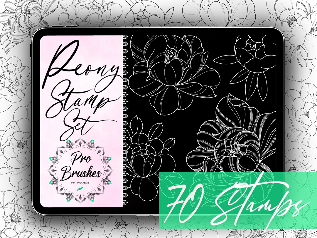 Peony Flower Stamps for Procreate - 70 Flower Tattoo Stamps - 50 Peony ...