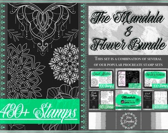Procreate Mandala and Flower Stamp Bundle - 480+ Tattoo Designs - Mandala Tattoos, Dotwork Tattoos, Ornate Tattoos & Birth Flower Tattoos