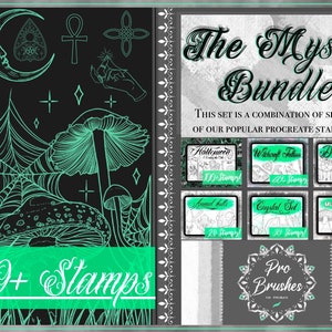 Procreate Mystic Stamp Bundle - 290+ Tattoo Designs - Friday the 13th, Witchcraft, Dream Catchers, Animal Skulls, Crystals, Mushrooms!