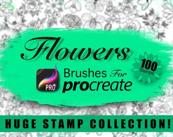 Flower Stamps for Procreate - 100 Floral Brushes + 15 Flower Colour Palettes - Rose Stamps, Peony Stamps, Sunflower Stamps & More!