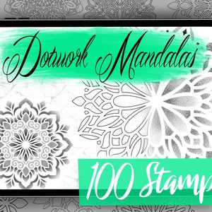 Dotwork Tattoo Stamps for Procreate - Dot Tattoos and Mandala Stencils for Procreate - 50 Tattoo Stencils and 50 Shaded/Dotted Designs