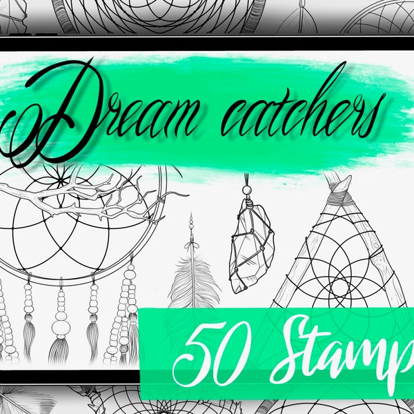 Dream Catcher Procreate Brushes - Dream Catcher Stamp Set with 50 Stamps to Build Your Own Designs! - Procreate Brush Tattoo Builder