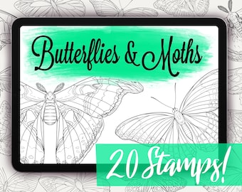 Butterfly Brushes & Moth Brushes (20 NEW) - Procreate Stamp Set - Procreate Brushes with a Variety of Moth Stamps and Butterfly Stamps!