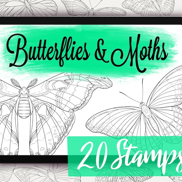 Butterfly Brushes & Moth Brushes (20 NEW) - Procreate Stamp Set - Procreate Brushes with a Variety of Moth Stamps and Butterfly Stamps!