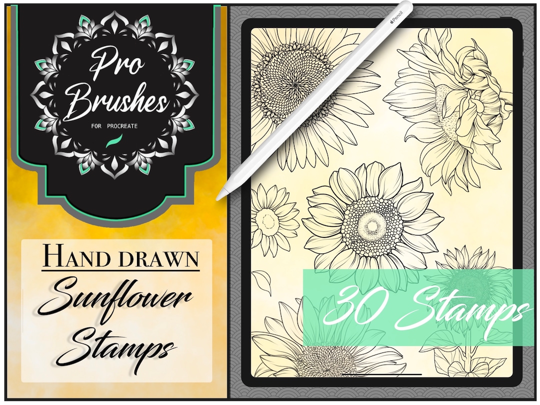 Sunflower Procreate Stamps for Tattoos: 30 Very Detailed Flower Tattoo ...