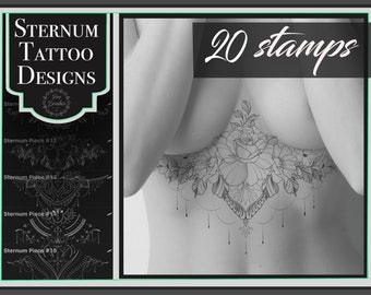 Sternum Tattoo Stamps for Procreate - 20 Tattoo Stencils Designed Specifically for Sternum Tattoos - Sternum Tattoo Brushes for Procreate