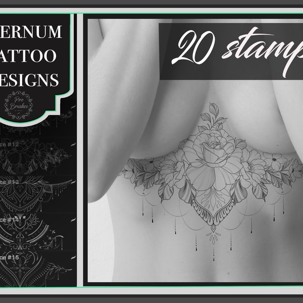 Sternum Tattoo Stamps for Procreate - 20 Tattoo Stencils Designed Specifically for Sternum Tattoos - Sternum Tattoo Brushes for Procreate