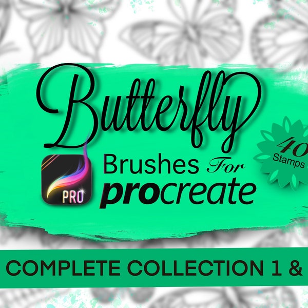 Butterfly Stamps for Procreate - Butterfly Brush Collection (our Sets 1&2) - 40 Detailed Procreate Brushes for Butterfly Tattoo Flash