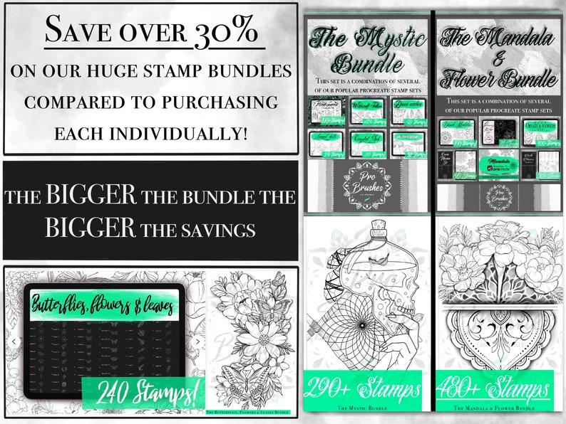 Dotwork Tattoo Stamps for Procreate Dot Tattoos and Mandala Stencils for Procreate 50 Tattoo Stencils and 50 Shaded/Dotted Designs image 6