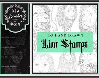 Lion Procreate Stamps - 10 detailed Lion Procreate Brushes - Lion Tattoo Stencils incl. Lion Front, Lion Side, Lion Face, Lion Body & more!