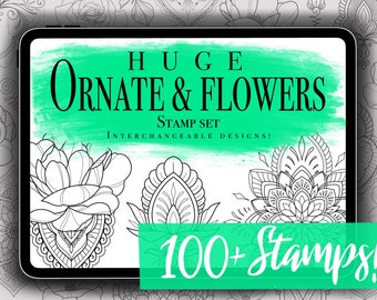 Procreate Ornate and Flower Brushes - Ornate Stamps, Flower Stamps & Mandala Stamps for Procreate - 100+ Procreate Brushes