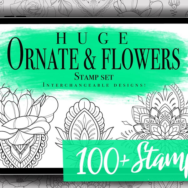 Procreate Ornate and Flower Brushes - Ornate Stamps, Flower Stamps & Mandala Stamps for Procreate - 100+ Procreate Brushes