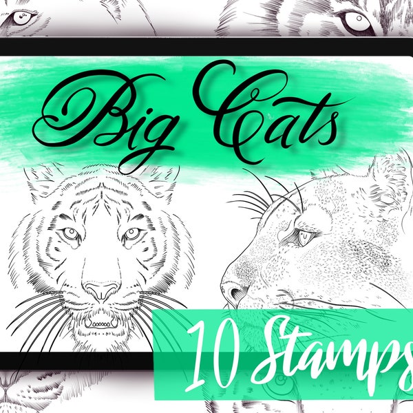 Big Cat Procreate Stamps - 10 detailed Procreate Brushes - Lion Tattoos, Leopard Tattoos, Tiger Tattoos, Bobcat Tattoos & more!