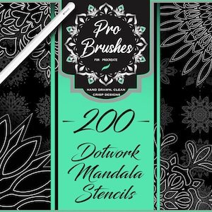 Dotwork Mandala Tattoo Designs for Procreate - 200 Dotwork Tattoo Stamps - Mandala Stencils for Procreate - Stipple Tattoos, Mandala Tattoo
