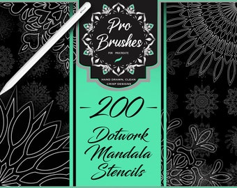 Dotwork Mandala Tattoo Designs for Procreate - 200 Dotwork Tattoo Stamps - Mandala Stencils for Procreate - Stipple Tattoos, Mandala Tattoo